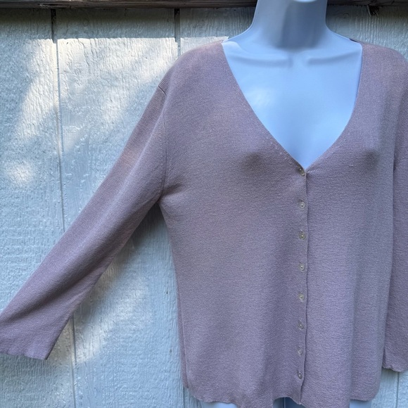 Sigrid Olsen Sport Women’s Beige Knit Cardigan V-Neck 3/4 Sleeve Sweater M - Picture 2 of 5